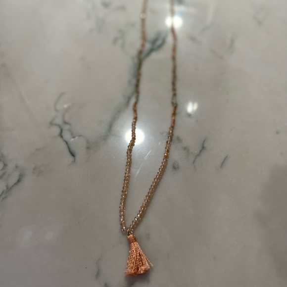 Tassel long beaded necklace statement jewelry peachy tones pre loved - Picture 5 of 5